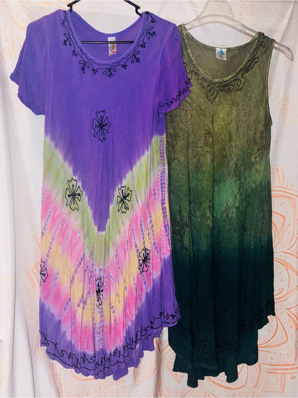 Maya Purple Tie-Dye & Green Ombre Short Sleeve Dresses